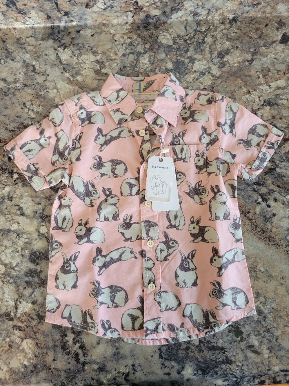 Denim & Flower Ricky Singh Rabbit Sketch Pattern Button-Down Shirt Size 2T